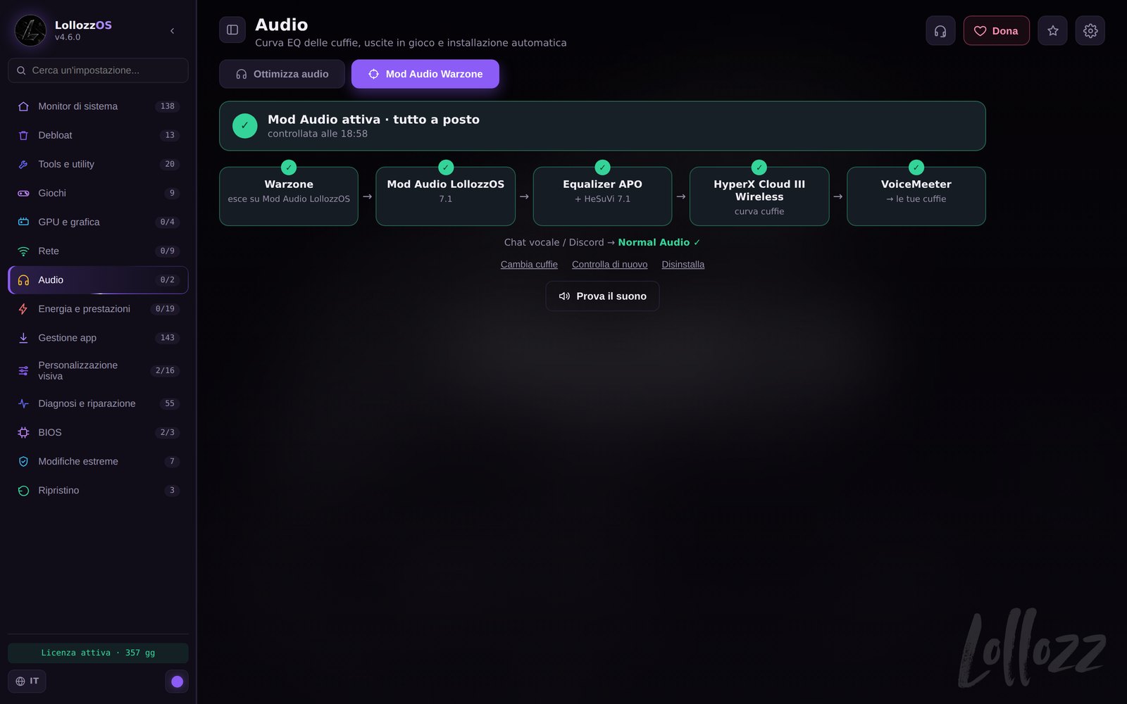 La Mod Audio Warzone attiva: la catena da Warzone alle cuffie, tutta a posto